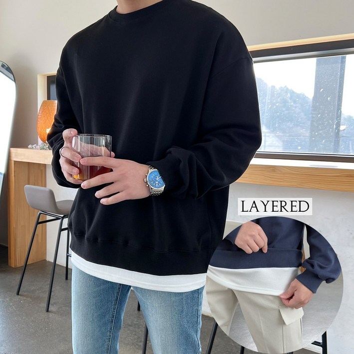 11할인 레이어드 남자 무지 특양면 오버핏 맨투맨 11할인 레이어드 남자 무지 특양면 오버핏 맨투맨