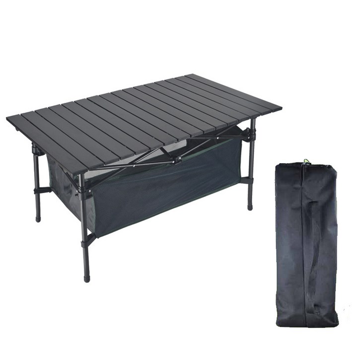 워라벨 대형 알루미늄 접이식 캠핑 롤 테이블 +보관가방+수납망, 블랙 7865981187