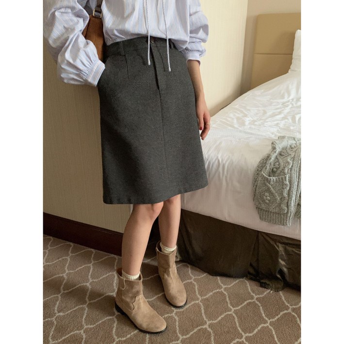 COSYEVNO 여성 모직 스커트 겨울 캐주얼 심플 데일리 A라인 스커트 BCXmndq-2