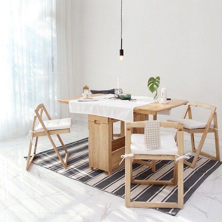 벤트리 벤느 원목 확장형 접이식 4인용 식탁세트 2color, 내추럴