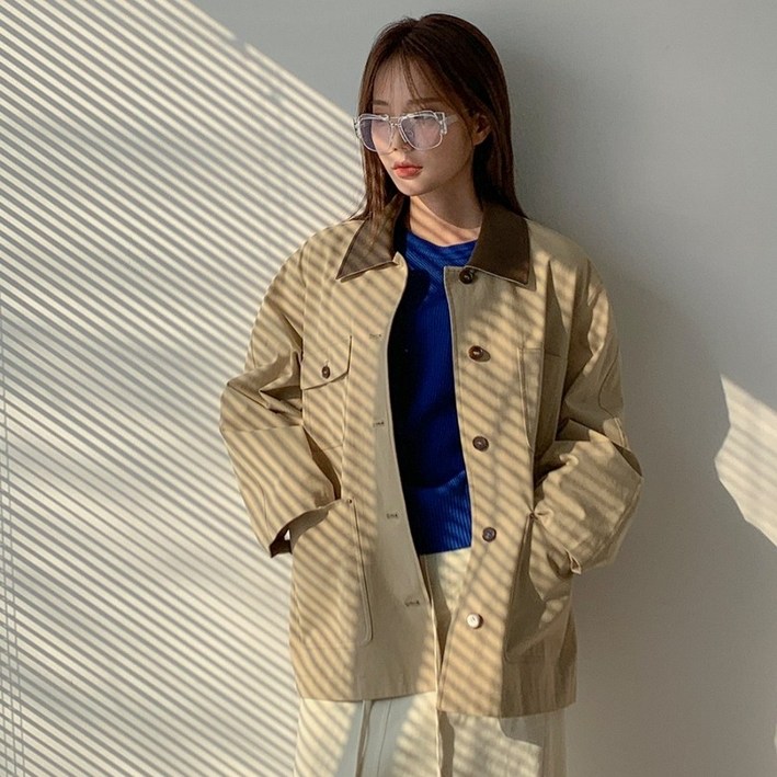 반에이크 여성용 배색 카라 포켓 자켓 반에이크 여성용 배색 카라 포켓 자켓