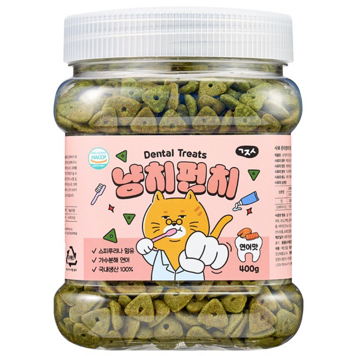 고지식 냥치펀치 고양이 구강관리 이빨과자 대용량 덴탈트릿 간식, 1개, 400g, 연어맛