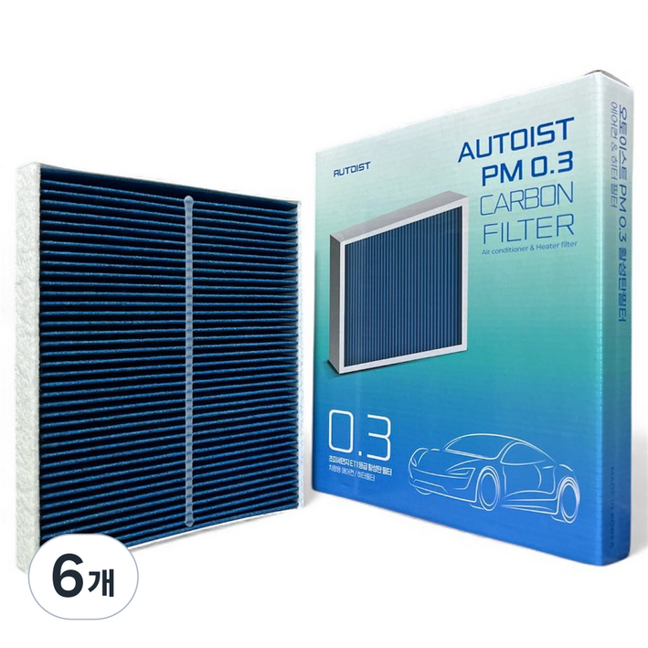 오토이스트 PM0.3 베르나 아반떼HD 아반떼MD 아이오닉 더뉴K3 더뉴니로 올뉴카렌스 활성탄 에어컨필터, 6개, H06