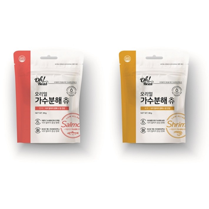 오리얼 강아지 가수분해 츄 연어 90g + 새우 90g 건조간식 세트