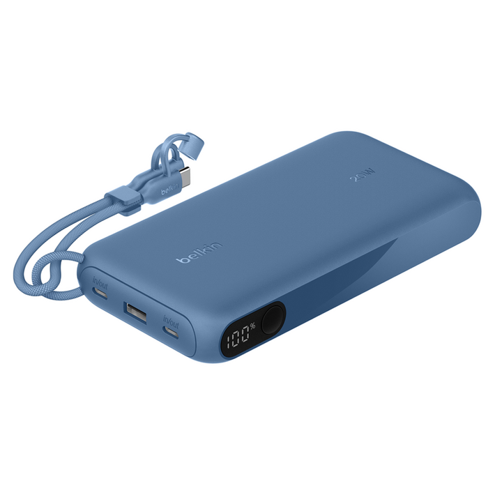 벨킨 디스플레이형 고속 충전 탈착형 C타입 USB 케이블 보조배터리 20000mAh 20K 20W, 블루, BPB028fqBL