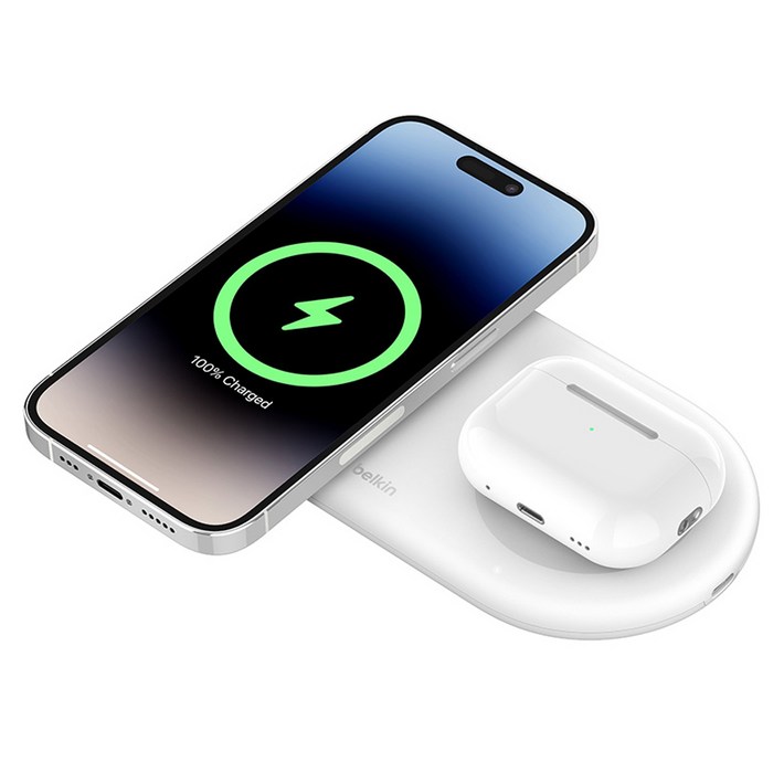 벨킨 부스트업 프로 Qi2 15W 2in1 마그네틱 무선 충전 패드, 화이트, 1개