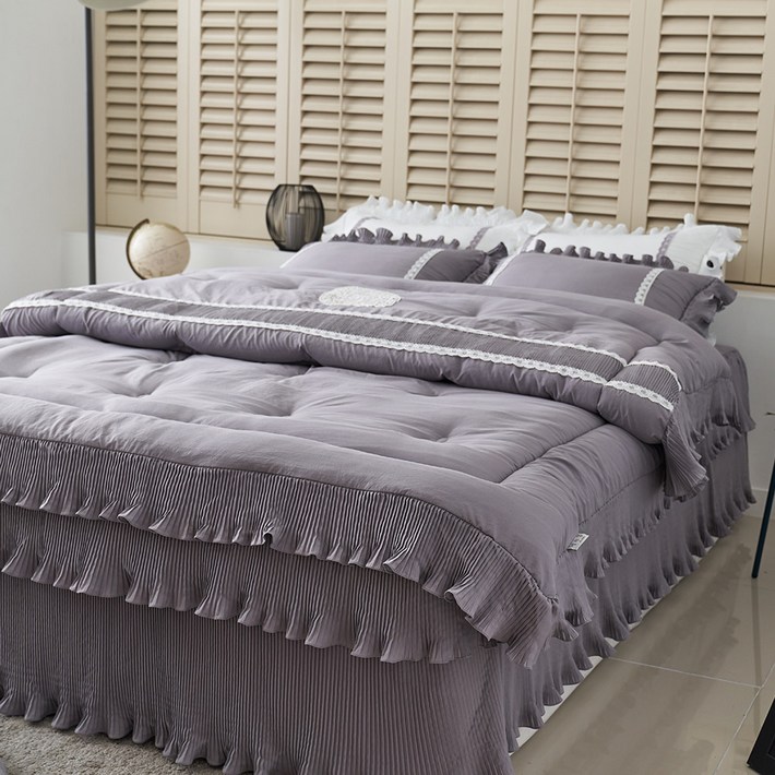 류금숙 플리츠 프릴 차렵침구 숏롱 풀세트