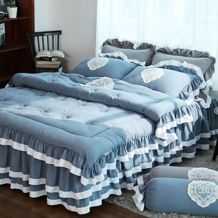 류금숙 프렌치감성 차렵이불 이중 프릴레이스 침대커버세트