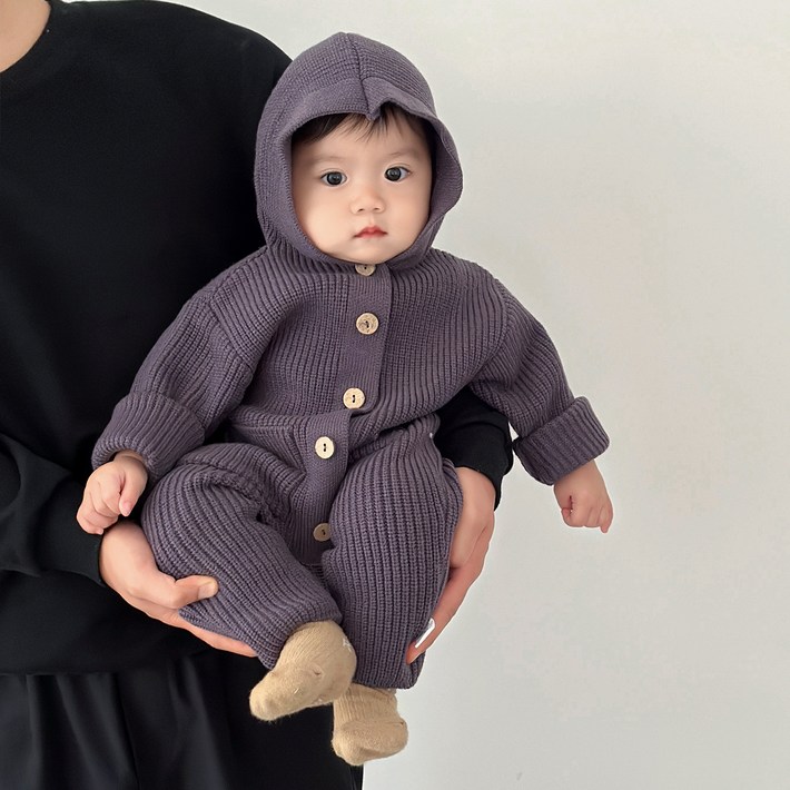 스타도어 유아용 미니멀 포근 후드 니트 우주복