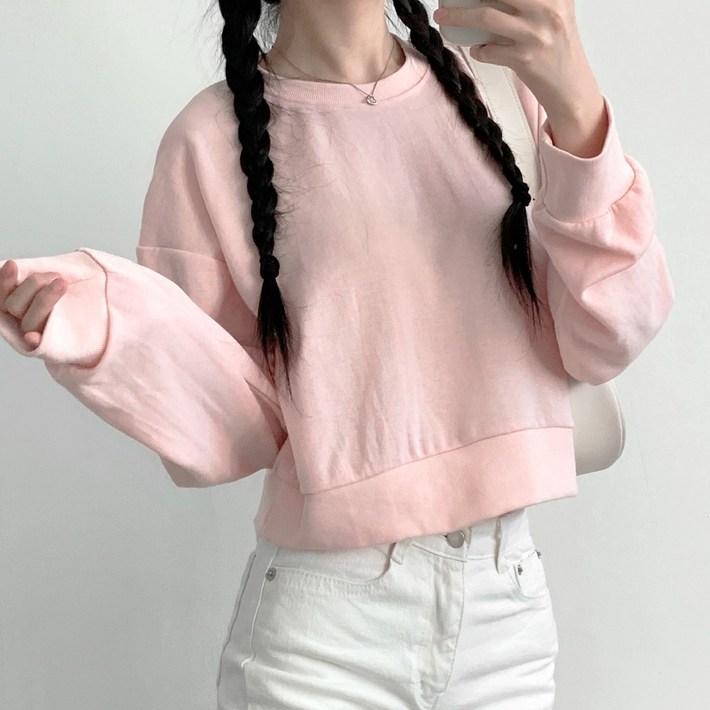 애즈낫 여성 무지 세미 크롭 맨투맨 10컬러