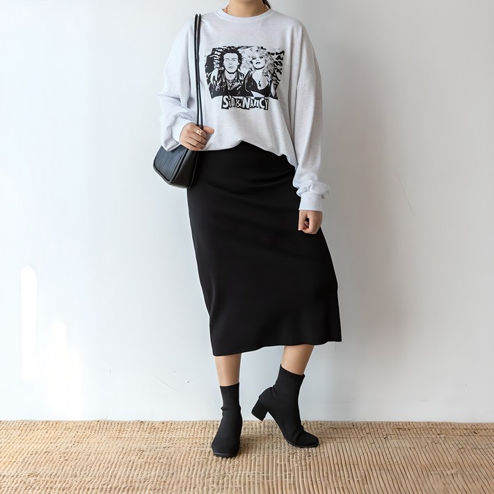 코코세븐자체제작 H라인 골지 빅사이즈 여자 밴딩 롱스커트