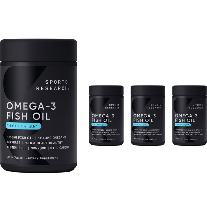 스포츠리서치 야생포획 알래스카산 명태 1040mg 오메가3 피쉬 오일 트리플 스트렝스 소프트젤, 30정, 4개