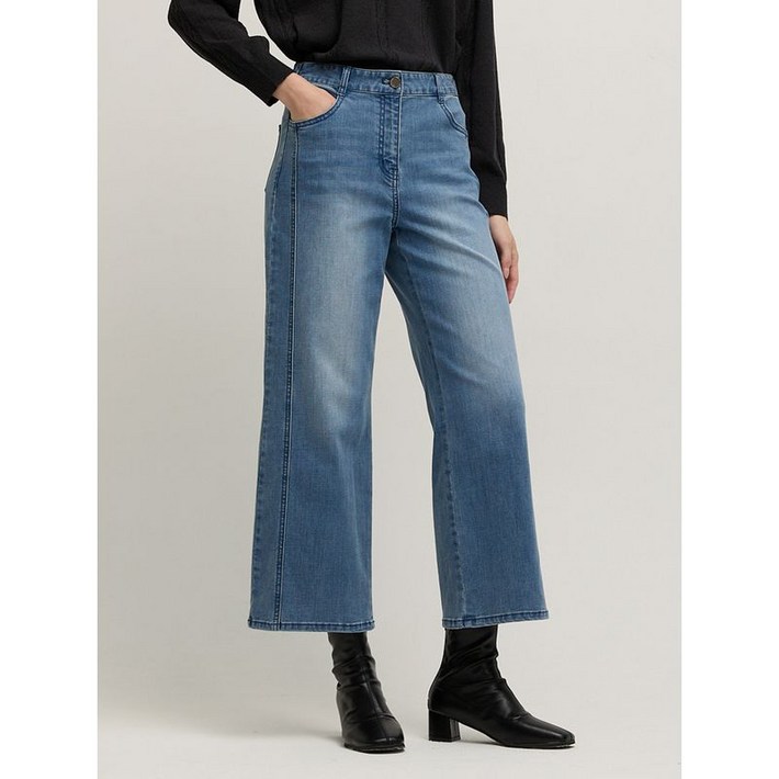 요하넥스 세미와이드 절개 데님팬츠