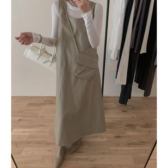 레더 가죽 민소매 뷔스티에 세트 슬리브리스 롱 원피스 티셔츠원피스가방 세트