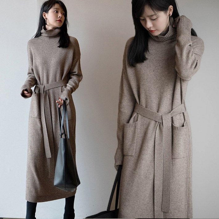 Novastar 여성 가을 겨울 니트 원피스 이너 터틀넥 롱 스웨터 원피스