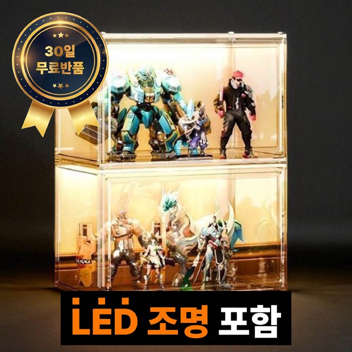 센테르 아크릴 신발 가방 피규어 장식장 케이스 대형 LED 보관함, 투명, 2개