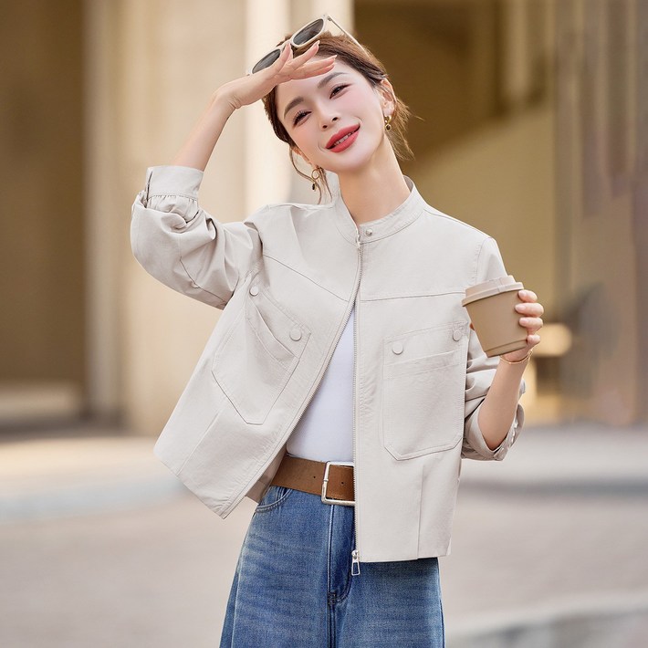 Sunghwi 패셔너리 지퍼 캐주얼 자켓 여성용 소프트 탑 숏기장