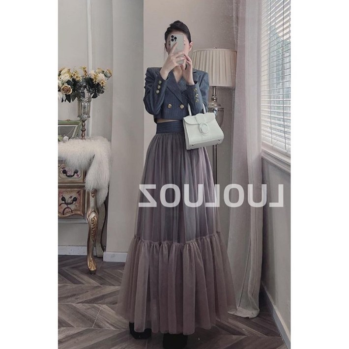 고급 투피스 정장 여신스커트 크롭자켓 롱스커트 코디 세트 셋업 가을하객룩