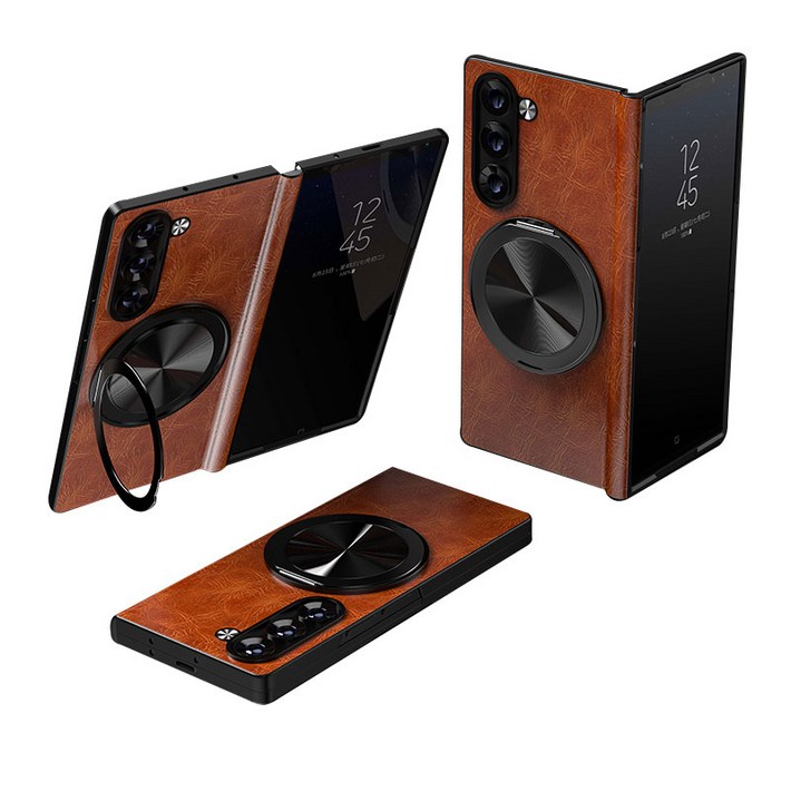 갤럭시 Z 폴드 힌지보호 천연 가죽  magsafe 360도 각도 조절이 거치대 케이스