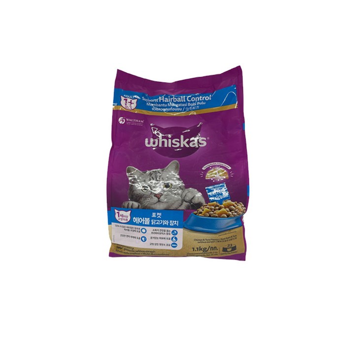 위스카스 포켓 헤어볼 닭고기와 참치 무료배송, 1.1kg, 5개