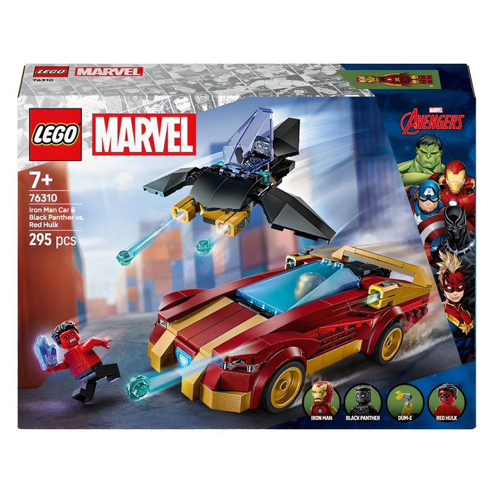레고 마블 슈퍼히어로 아이언맨 자동차와 블랙 팬서 대 레드 헐크 완구 76310