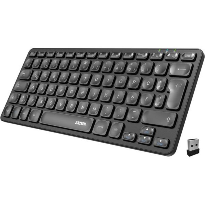 아르텍 무선 키보드 독일식 QWERTZ 레이아웃 충전식 USB 포트 2.4GHz 멀티미디어 키 포함 PC 컴퓨터 노트북 랩탑 윈도우 11 10 8 호환