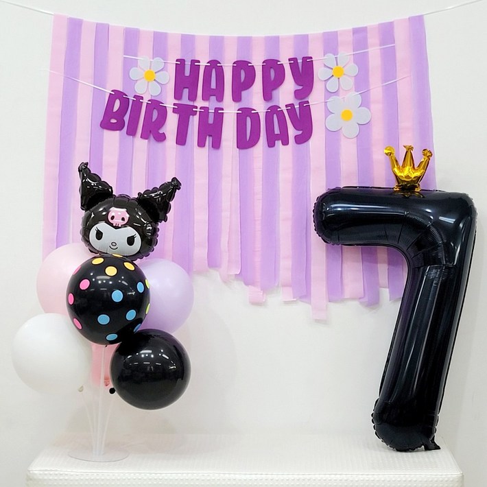 산리오 쿠로미풍선 스트리머 풍선스탠드 대형숫자풍선 생일 가랜드 파티용품 세트