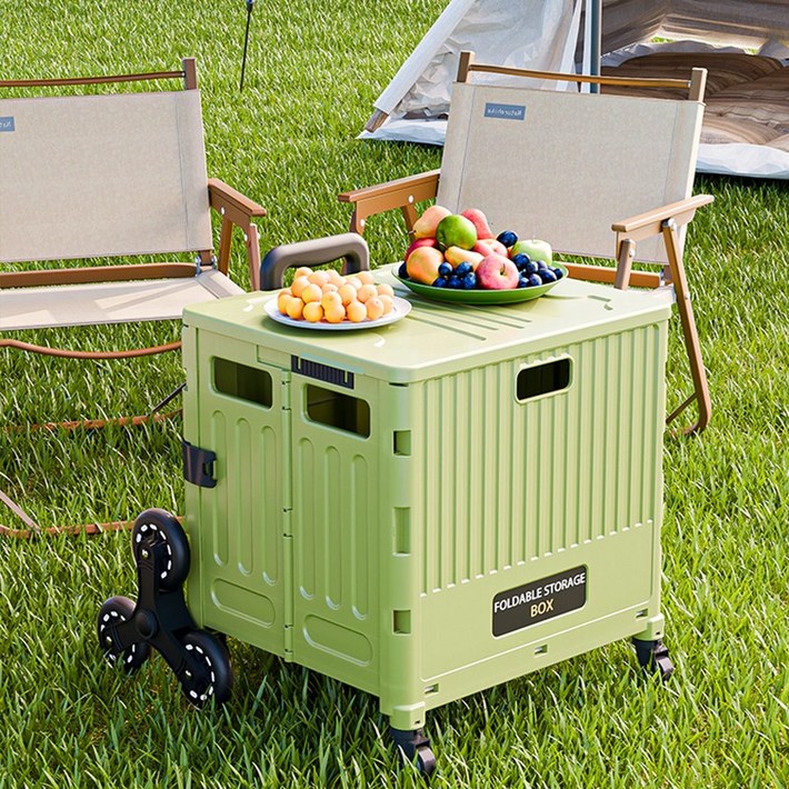 MoCaLiLi 아웃도어 다목적 캠핑 카트 대용량 접이식 쇼핑 카트, 1개, 녹색