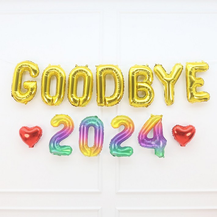 파티짱 GOODBYE 2024 하트 풍선 세트 새해 신년회 연말파티 해피뉴이어, 골드레인레드 파티짱 GOODBYE 2024 하트 풍선 세트 새해 신년회 연말파티 해피뉴이어, 골드레인레드
