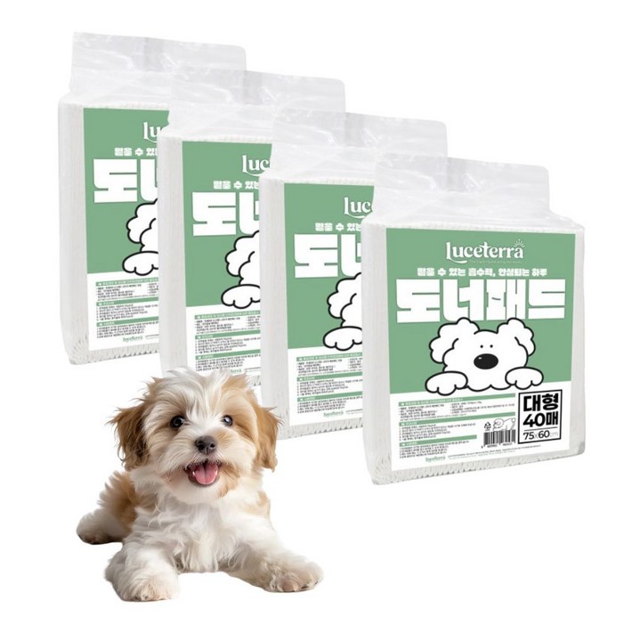 동물병원추천 신제품 루쎄테라 도너패드 강아지 가성비 실속형 배변패드 흡수력 새지않는 애견패드, 4개, 40개입