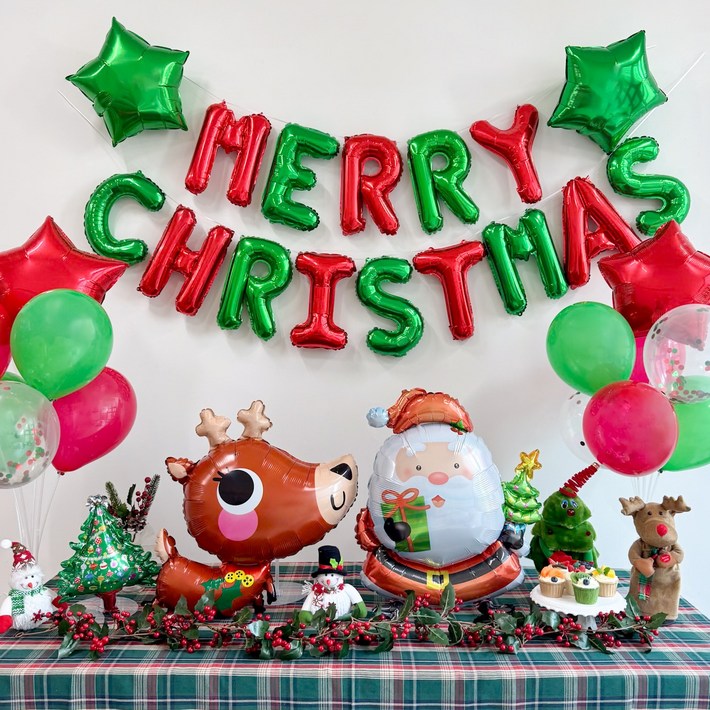 쏙쏙마켓 크리스마스 풍선 세트 파티용품 메리크리스마스 산타 눈사람 풀세트, 1개, 루돌프와 산타