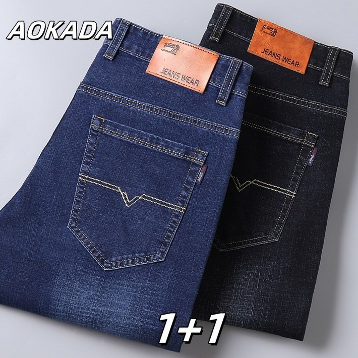 AOKADA 남자청바지 11 사계절 캐주얼 상무 편한 청바지 스판 일자핏 남성용 메탈 지퍼 긴 바지 블루블랙 2 개 바지 AOKADA 남자청바지 11 사계절 캐주얼 상무 편한 청바지 스판 일자핏 남성용 메탈 지퍼 긴 바지 블루블랙 2 개 바지