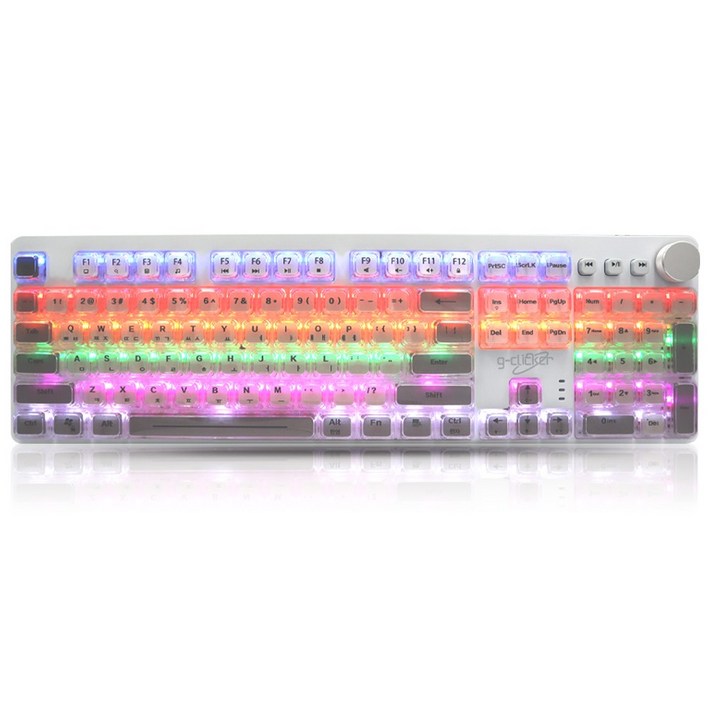 지클릭커 GKK901X 슈퍼히어로 투명 크림 크리스탈 키캡 LED 게이밍 USB 적축 기계식 키보드