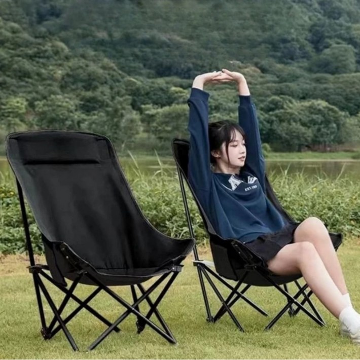 캠프텐버 아웃도어 릴렉스 접이식 캠핑 의자, 2개, 블랙