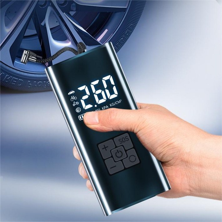 타이어 공기압 주입기  휴대용 무선 올인원  세트 6000mAh  타이어 압력 모니터링/led손전등/보조배터리/자동차 농구공 자전거 오토바이 다용도에어펌프