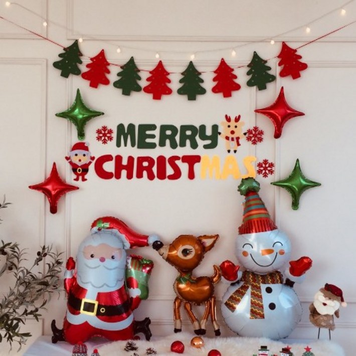파티프렌즈 크리스마스 풍선 세트 가랜드 홈파티 앵두전구 포함, 기본세트B루돌프산타눈사람, 1세트