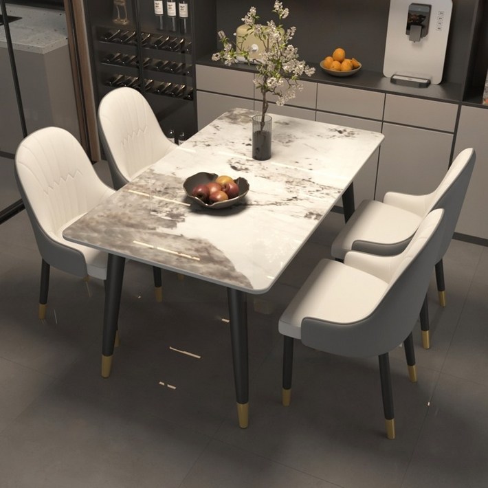 아벨로 튼튼한 식탁 세라믹 식탁 아일랜드 4인용 2인용, 판도라  화이트 의자 4개