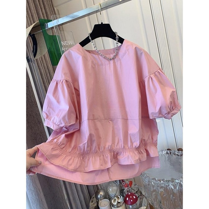 러블리유 루즈핏 여름 반팔 블라우스 셔츠