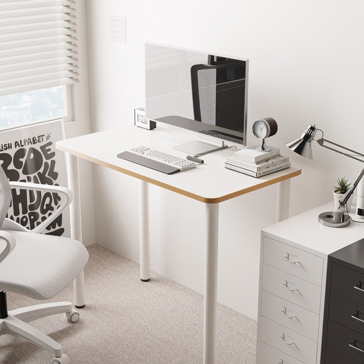 미니포레스트 모던 화이트 컴퓨터 사무실 일자형 책상