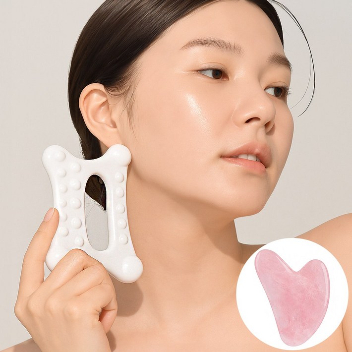 [1+1] 얼굴바디 기능성 괄사 + 하트페이스괄사 스크래퍼 지압 마사지 도구