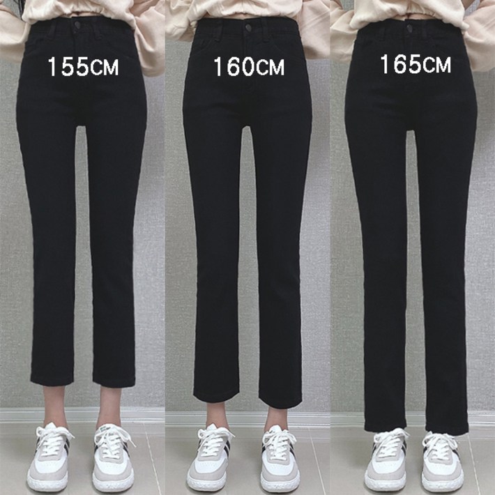 제이엠스타일 숏중롱 S2XL 봄 가을 여성 블랙 스판 일자 바지 허리밴딩 여자 청바지 빅사이즈 검정 면팬츠 키작녀 키큰녀 여름