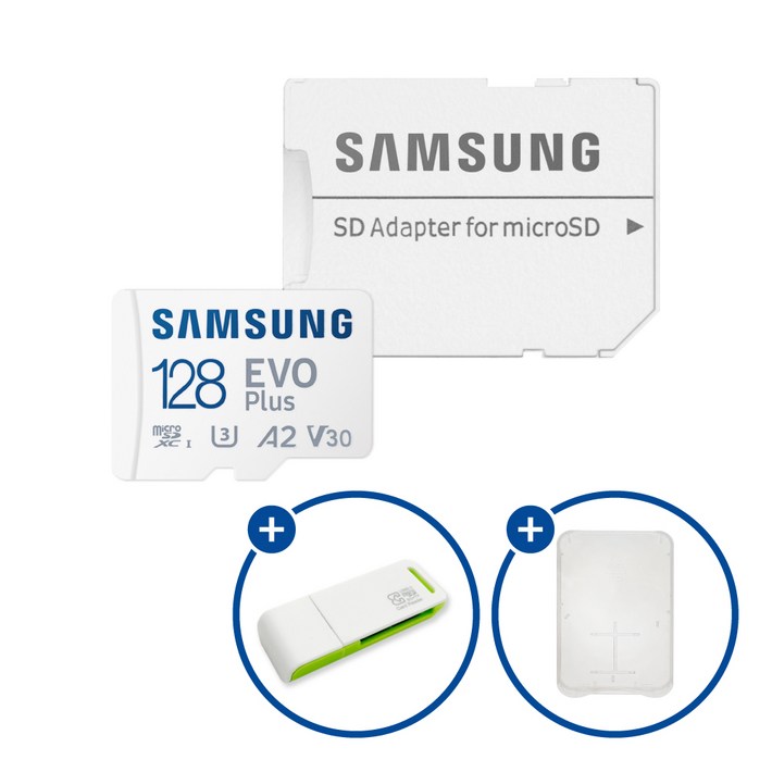 삼성전자 공식인증 정품 마이크로SD카드 EVO PLUS MBMC128SAKR SD카드 케이스 및 이엘 연두 카드 리더기 USB2.0 2in1