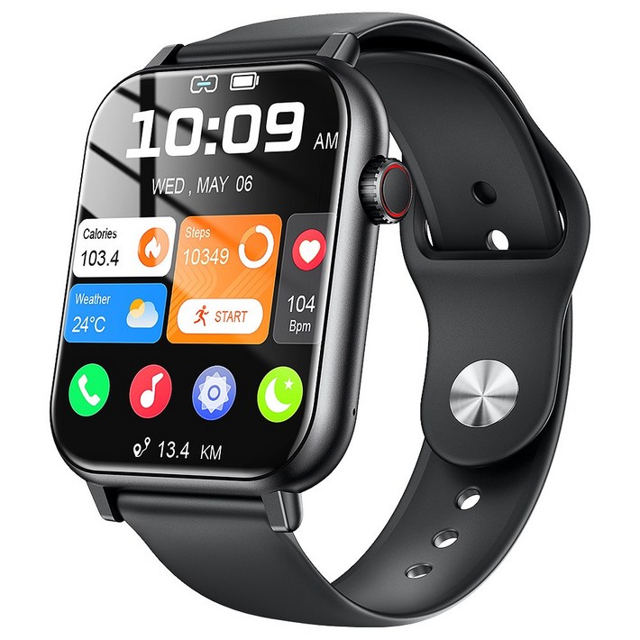 LifeSync 통화가능 스마트 워치 운동측정 2.0인치 대화면 한글판 스마트밴드, 블랙, 4.5cm, 블루투스