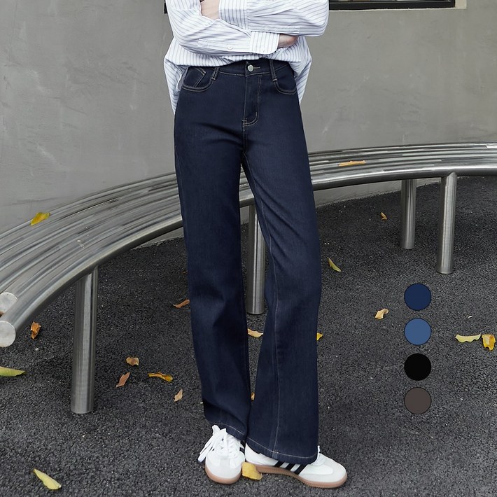 엘블로썸 여성 겨울 기모 히든밴드 스판좋은 와이드 청바지