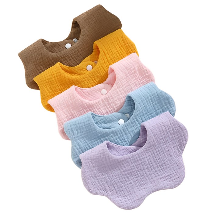 5개1set 파스텔 자수 면 거즈 턱받이 유아 신생아 남아 여아 아기 침받이