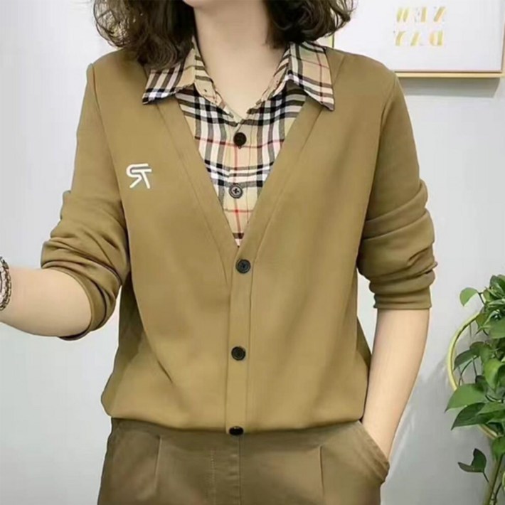77우먼스 소노 체크셔츠 3컬러 레이어드 가디건 세트 단정한 출근룩 데일리룩 [리현커머스]