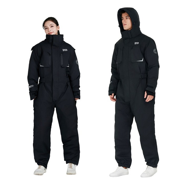 ZHINUO 지누오 오토바이 방풍복 패딩 우주복 일체형 스즈끼복 겨울 작업복 배달 방한복 라이딩 낚시복 스키복 허리 저퍼 허리 조절, 검은색
