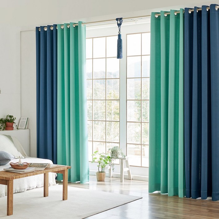 비츠 아일렛형 투톤 3중직 암막커튼+커튼봉 세트