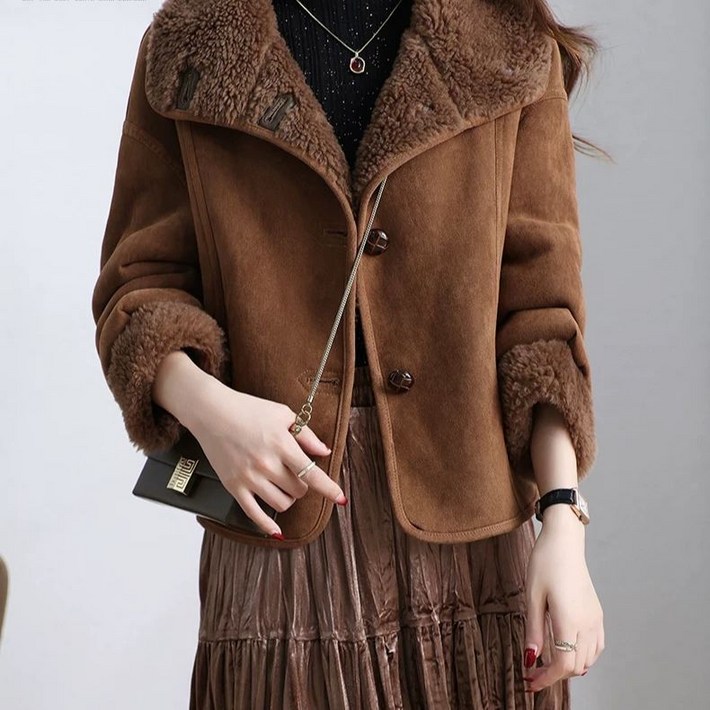 여성 무스탕 코트 가을 겨울 캐주얼 기질 숏 잠바 패션 벨벳 코트 여자 트렌디 일체형 뽀글이 자켓 상의 YHY