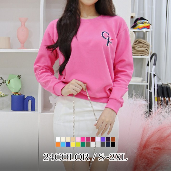 [당일출고] 여자친9 래터링 볼륨자수 빅사이즈(S~2XL) 소프트 맨투맨 국내제작-26칼라
